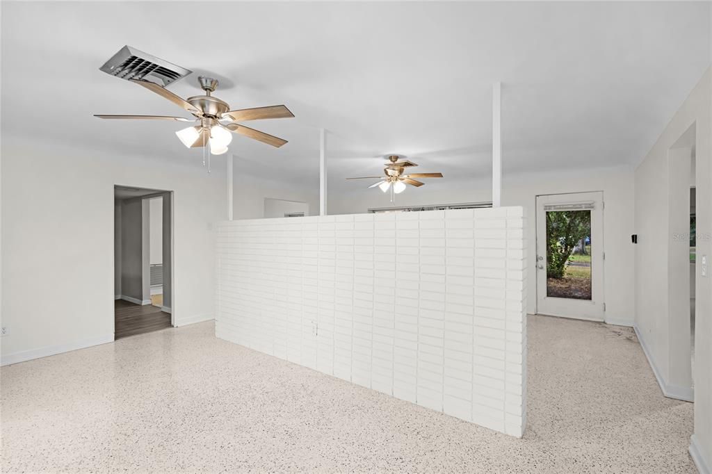 view of privacy wall from garden facing family room