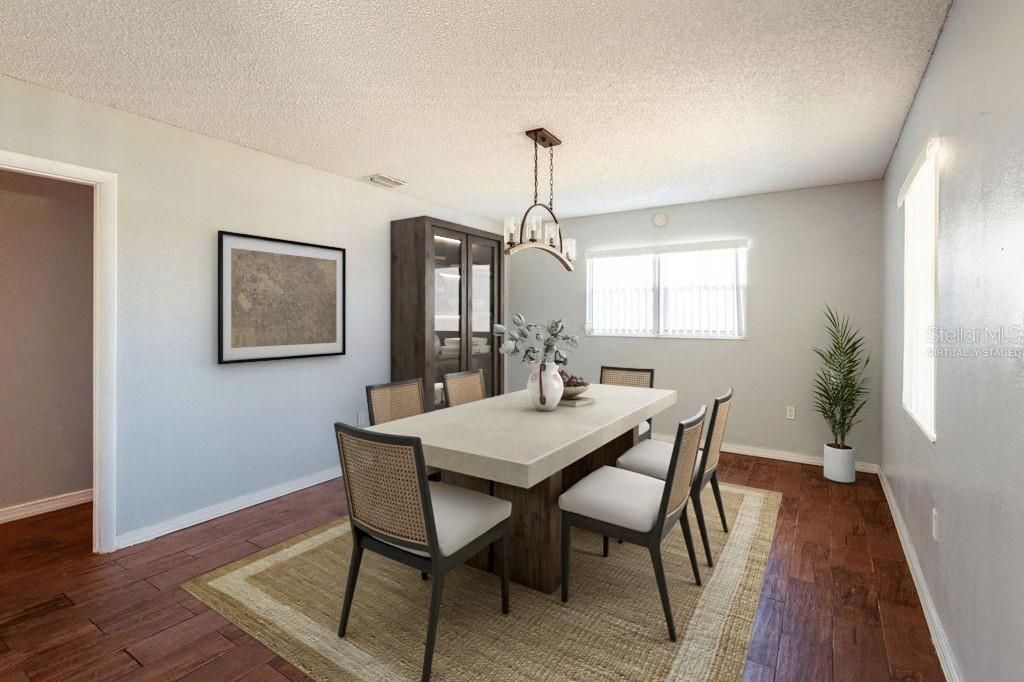 Virtually staged dining room.