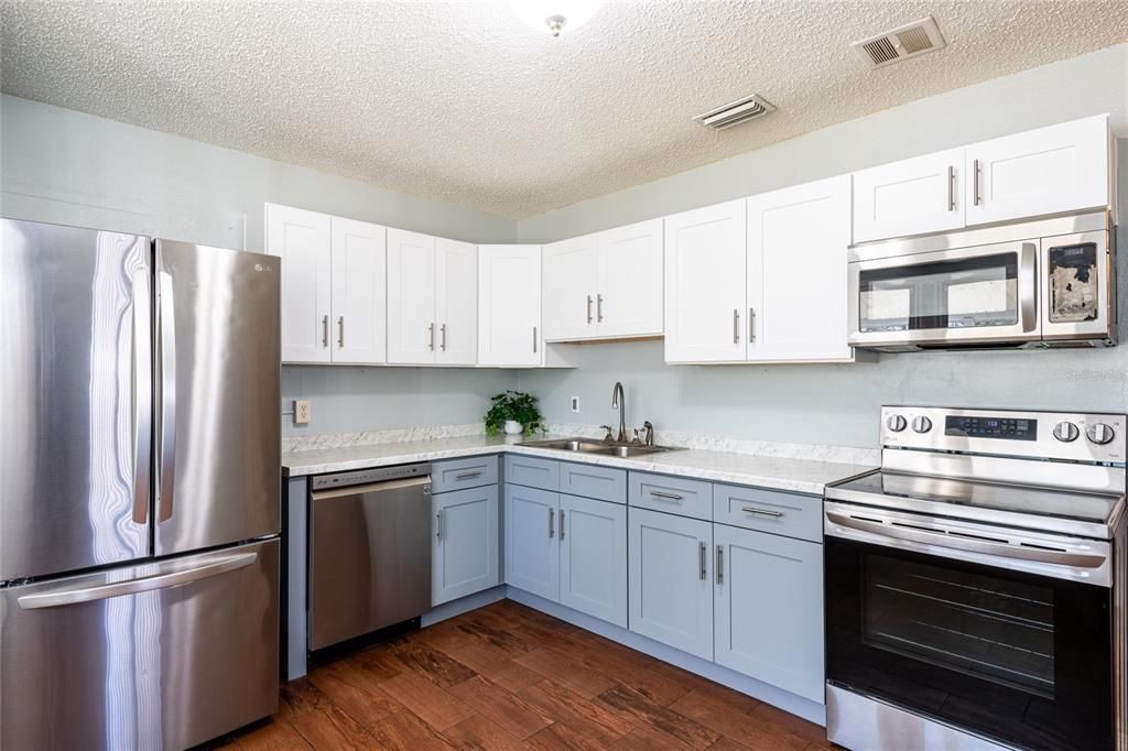 Upgraded kitchen with a closet pantry.