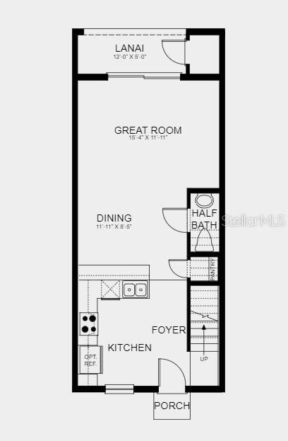 First Floor Plan - Design upgrade features include: whole house blinds, extended tile flooring and all appliances