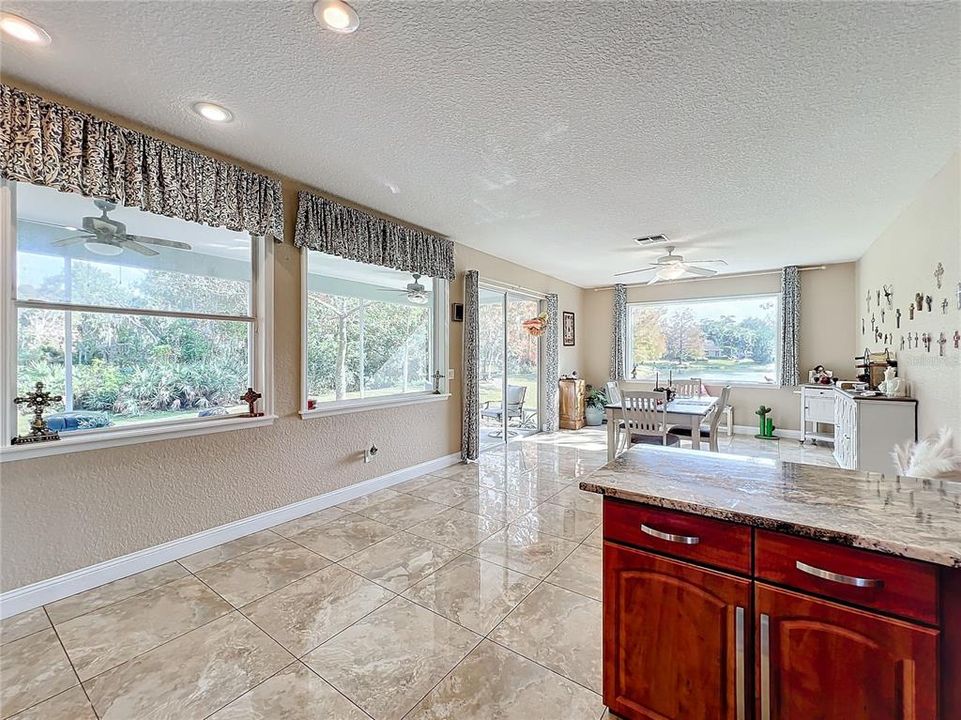 Kitchen into family room used as dining area