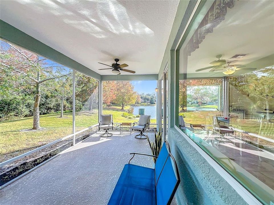 Screened patio view of pond