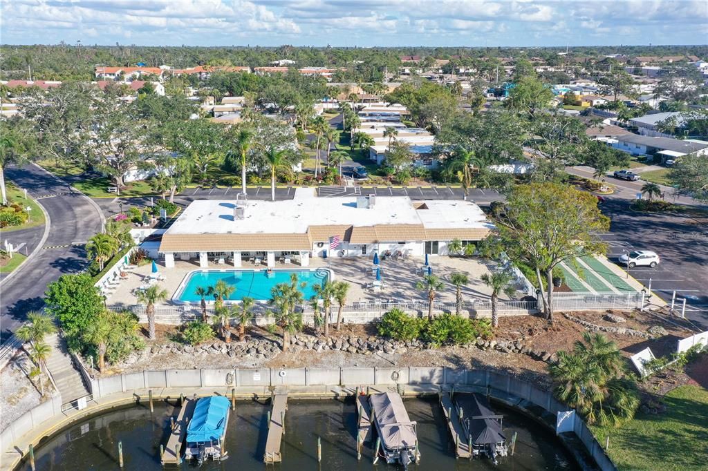 Drone Boats to pool to Clubhouse