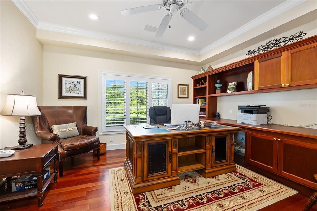 Office with built-in shelving