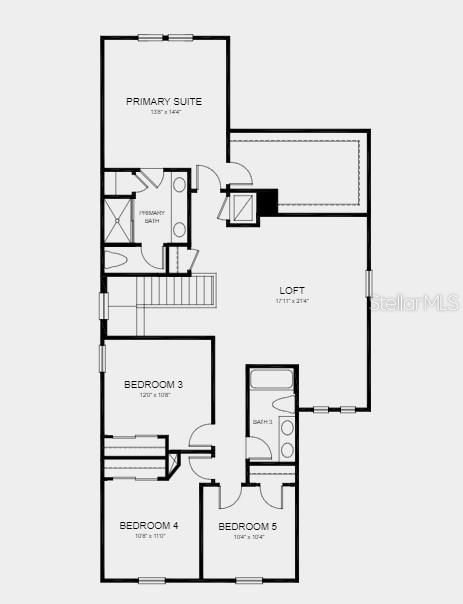 Second Floor Plan - Design options added include: window blinds and extended tile in gathering room