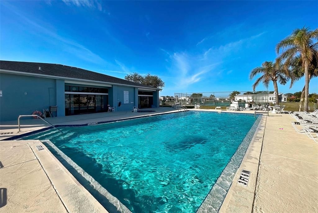 LAKESIDE POOL AND CLUBHOUSE.