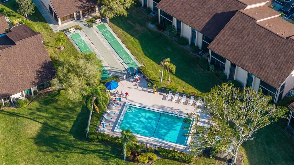 Community pool, shuffleboard, clubhouse