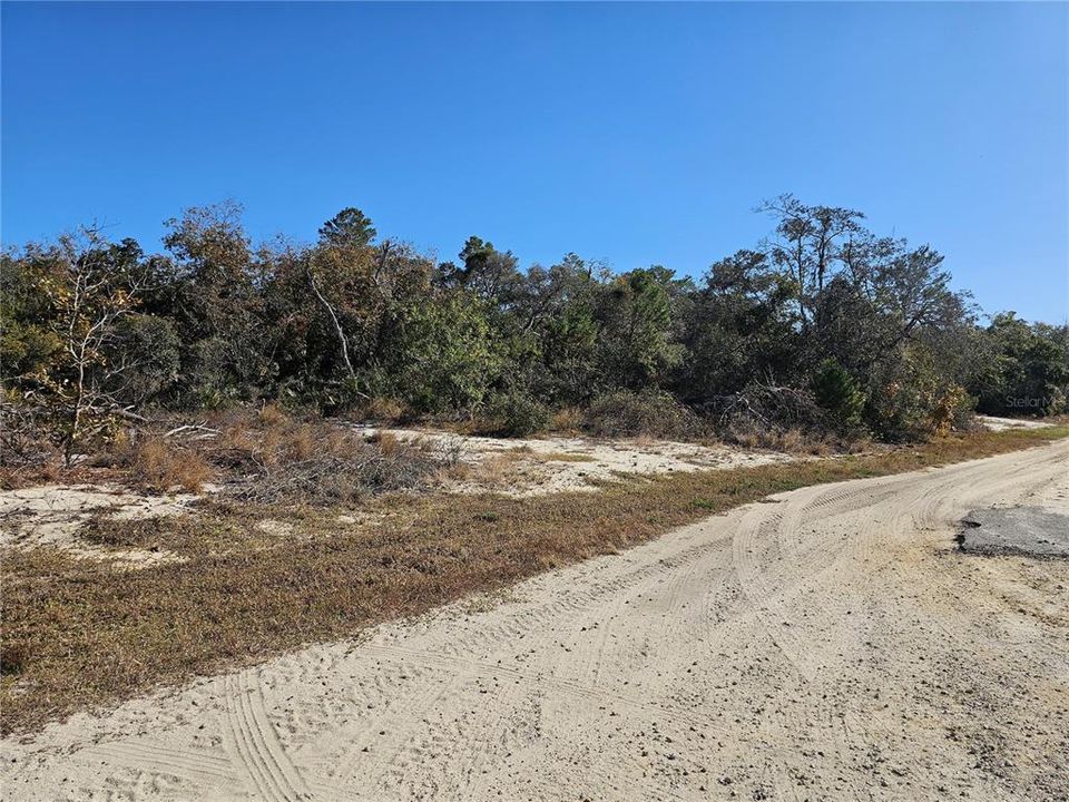 Graded road, house nearby. View south.