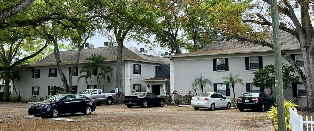 Front view of building and parking lot