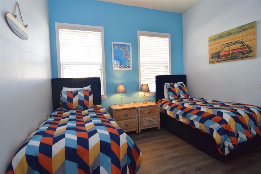 Bedroom 3 is a surf-themed twin room