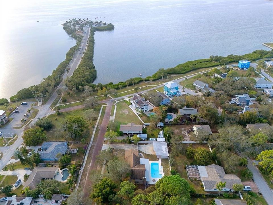 Aerial showing 11.3 acre Sunset Beach peninsula on the Gulf of Mexico