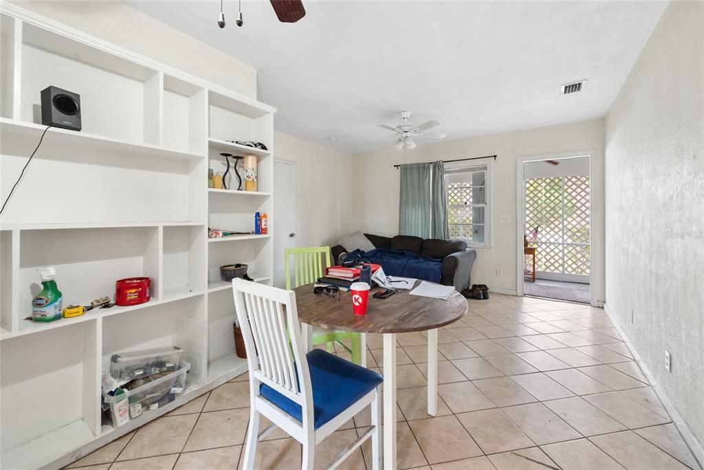 208 dining area with built in bookcase