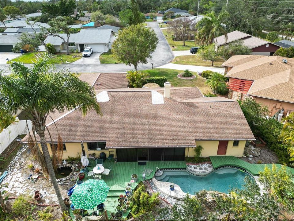 Aerial of rear yard & pool