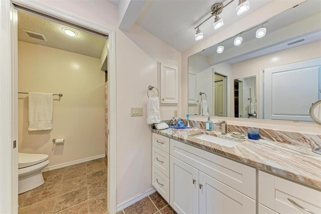 Master Bathroom with separation between Sink area and shower/commode area .