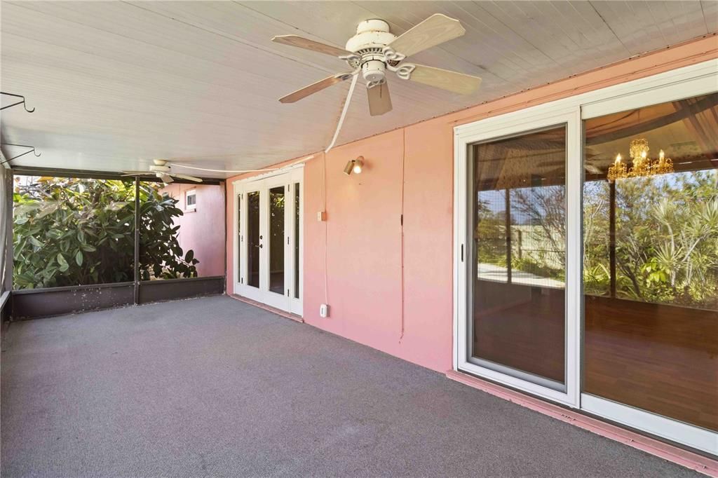 Sliding doors from both the living room and dining room.