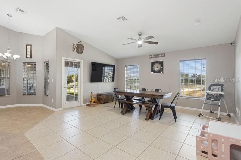 Family room area set up with dining table