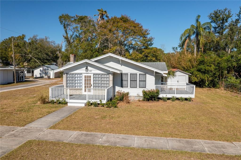 Front View with detached garage