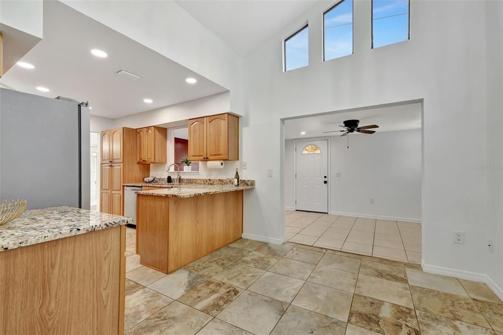 High ceilings with lots of natural light shining through