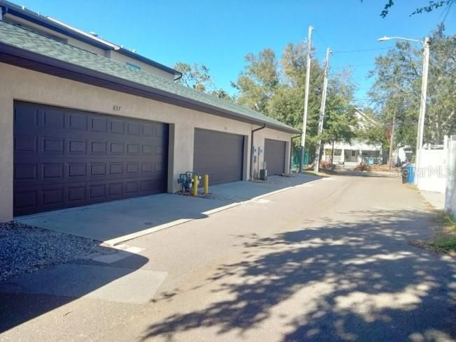 Double garage accessed from lane behind property