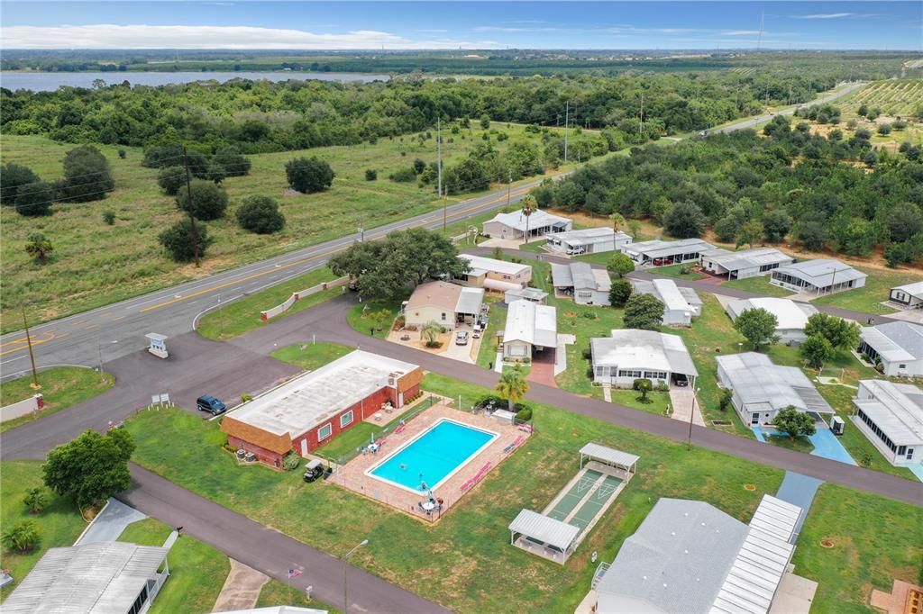 Community clubhouse, pool and shuffleboard