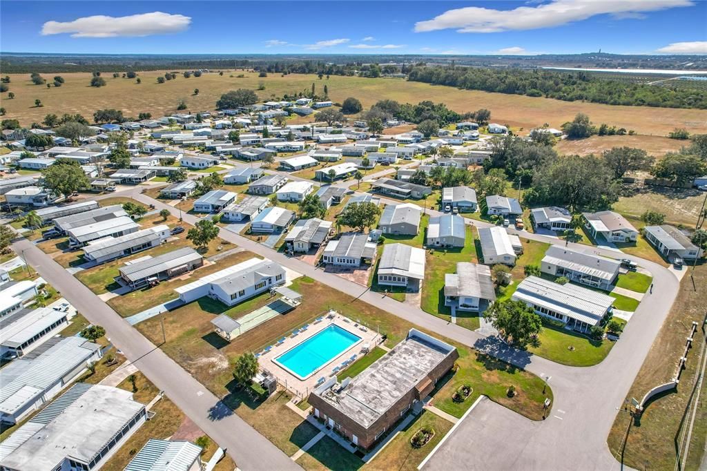 Community pool, clubhouse and shuffleboard