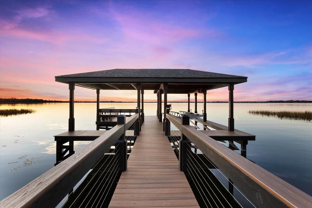 Boat house at twilight