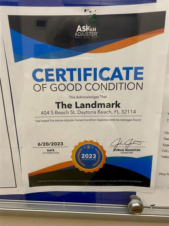 Certificate of good condition