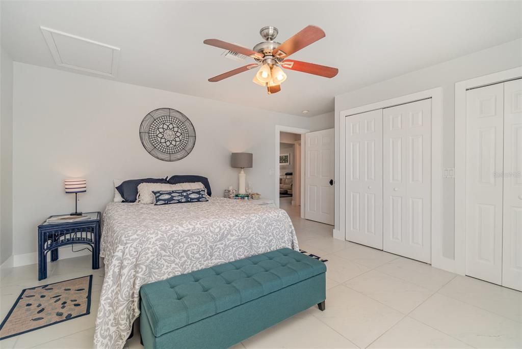 Guest bedroom with 2 large closets