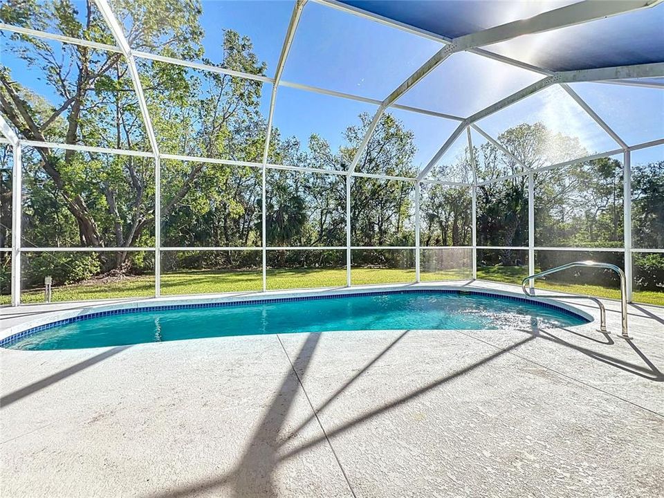 Sunny blue water pool w/private preserve view.