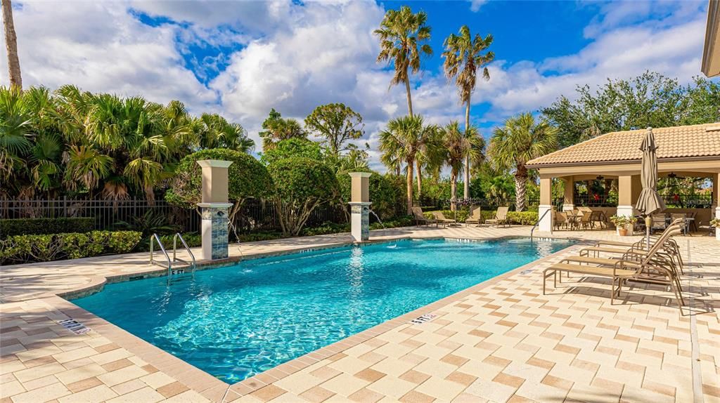 Heated Pool with 2 Waterfall features. Outdoor Shower for rinsing off before and after pool-time.