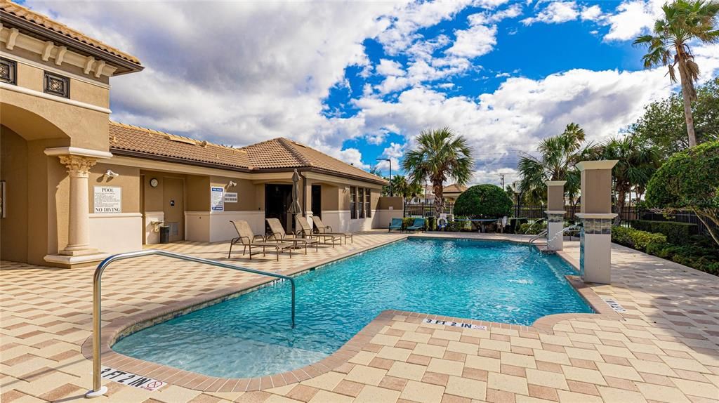 Heated Pool with 2 Waterfall features. Outdoor Shower for rinsing off before and after pool-time.