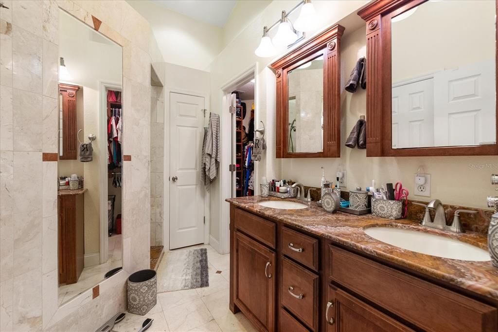 Onyx topped double vanity with soft close drawers