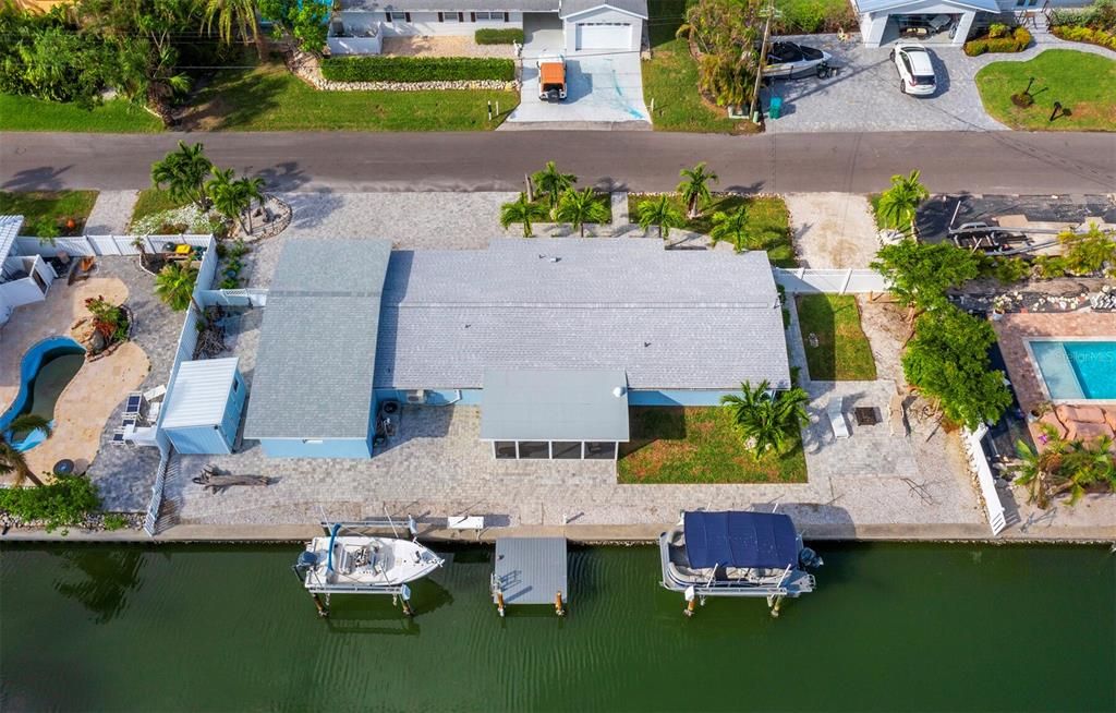 Aerial view of home on canal