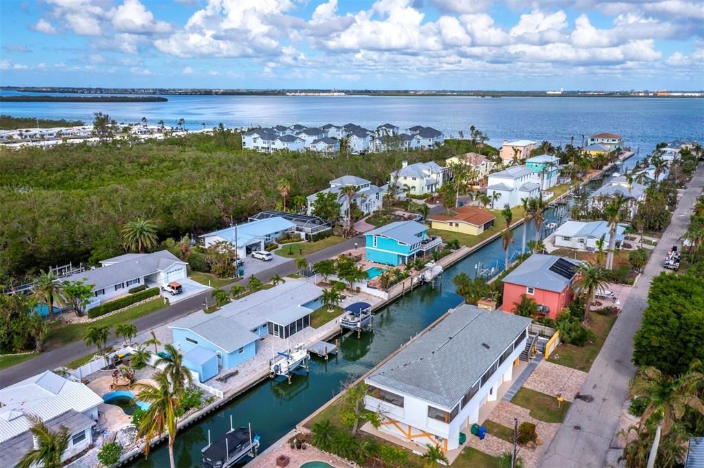 Aerial view of home on canal