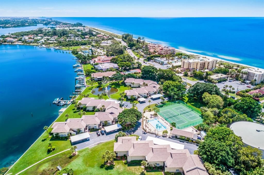 Aerial of Pelican Harbour looking towards the south