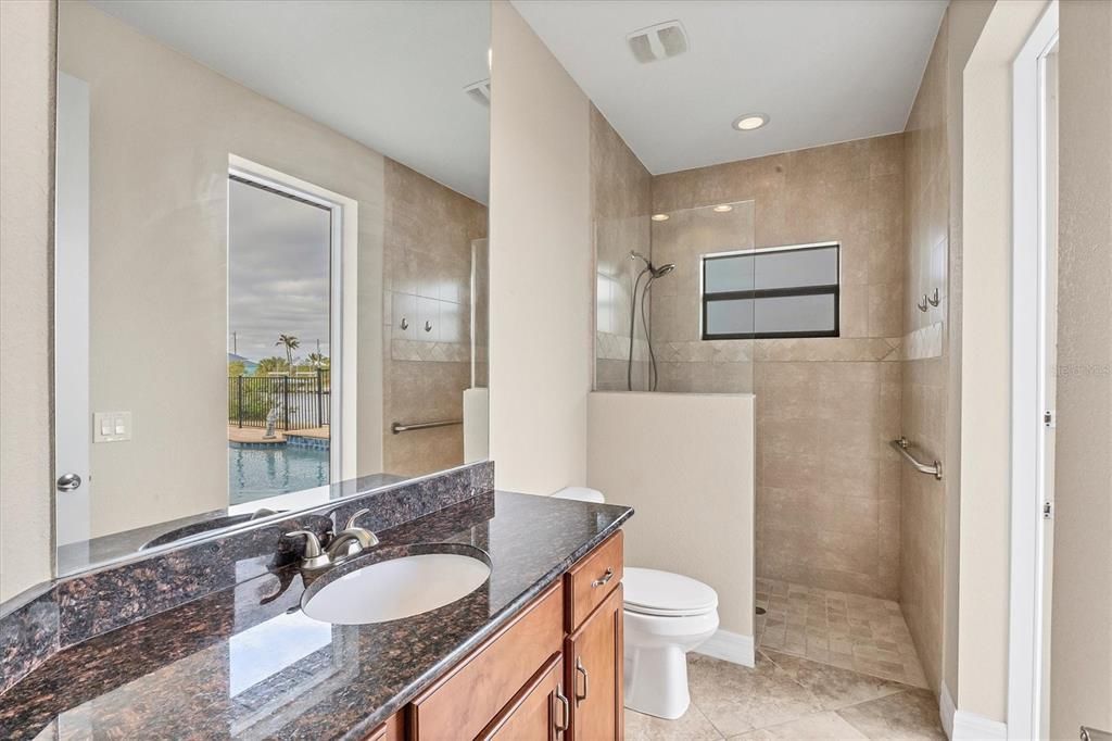 Hall Bath with Granite with Pool Access