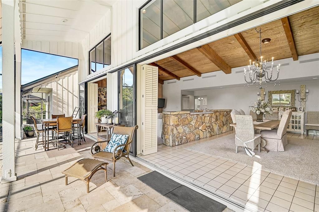 View from the pool area, looking into the family and dining rooms