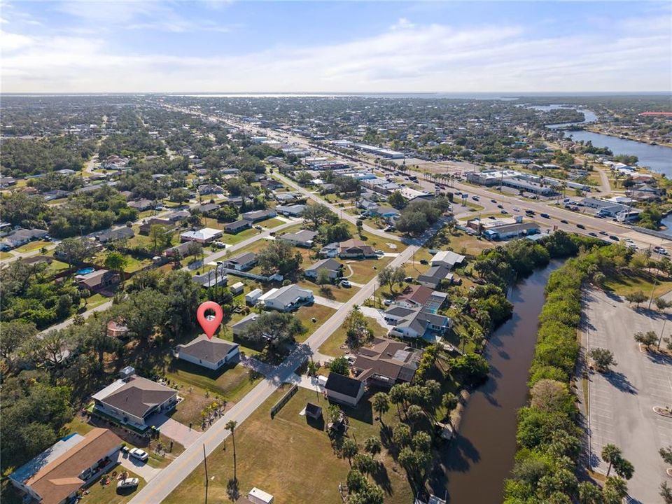 Aerial shot of home and surrounding area.