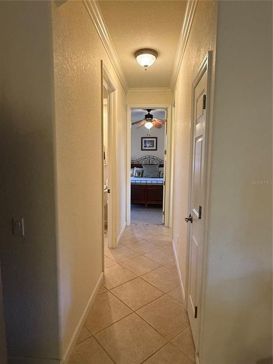 Guest wing hall features linen closet