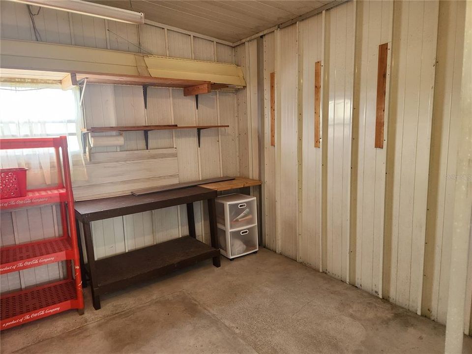 Shed with storage and workbench