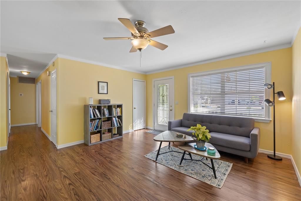 Main living area featuring a freshly painted interior.