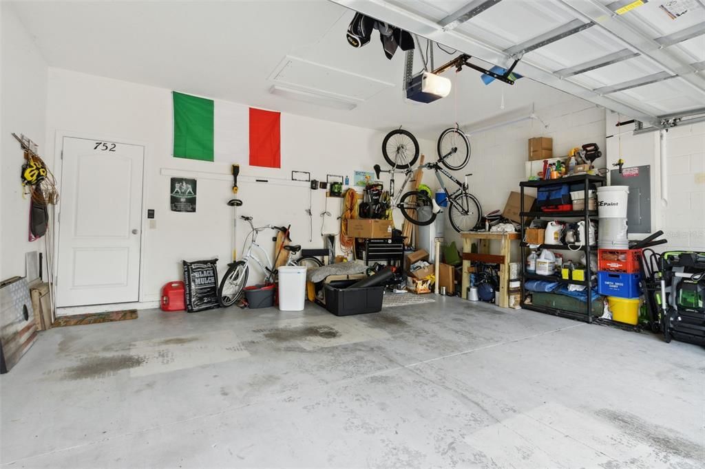 2 car garage with custom overhead storage