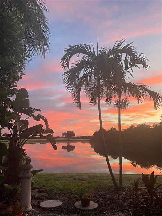 Sunrise on the waterfront pool deck.