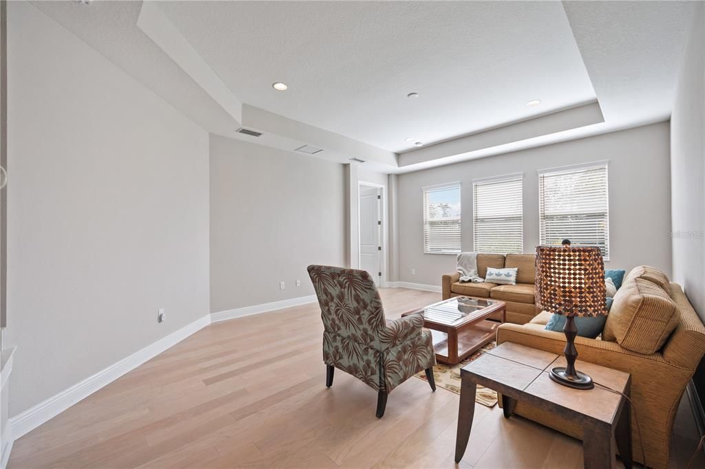 Living room with coffered ceiling