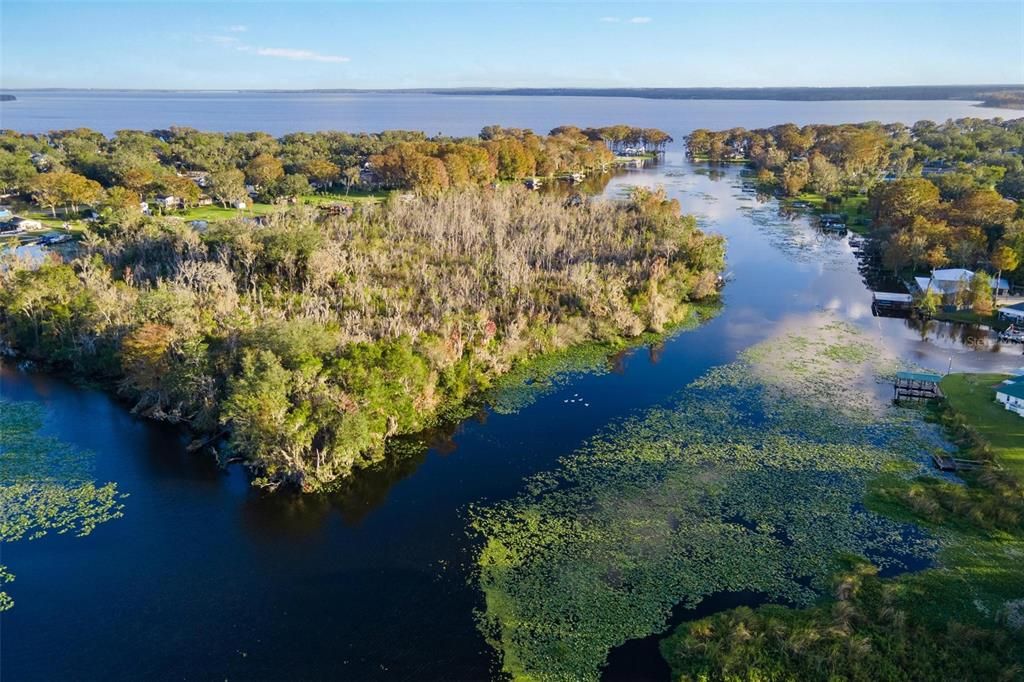 Aerial of Lagoon leading out to Lake Harris