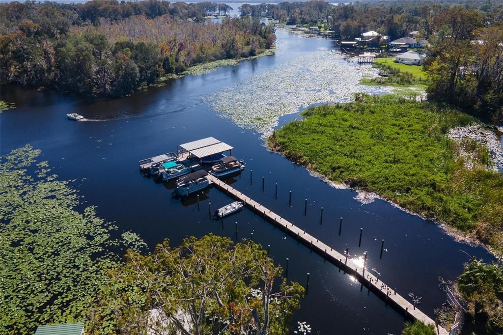 Aerial of Lagoon leading out to Lake Harris