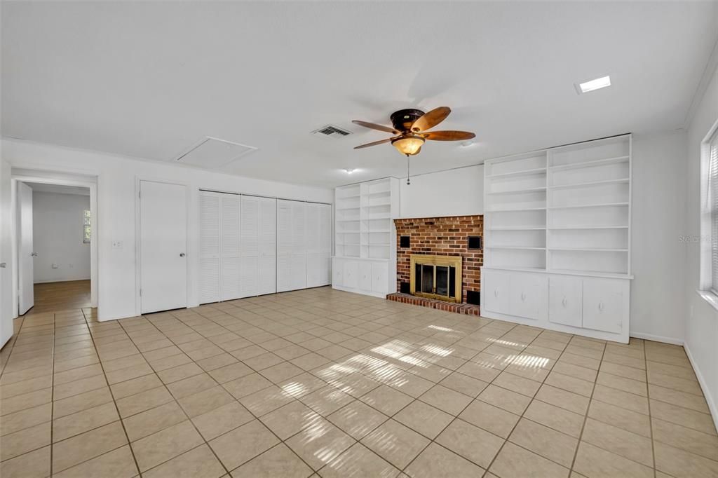 Family room with wood burning fireplace & indoor laundry!