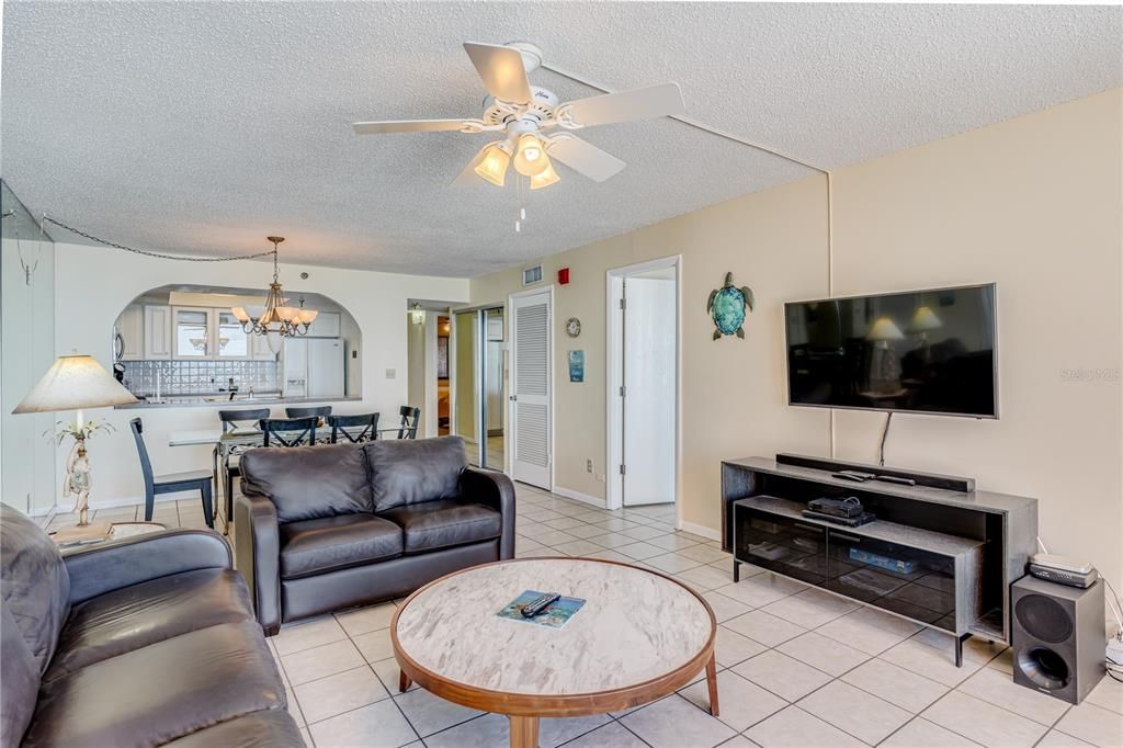 living area with view to Gulf and balcony