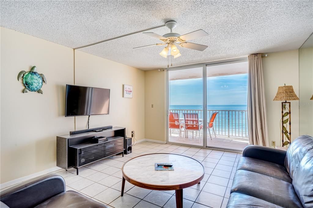 living area with view to Gulf and balcony