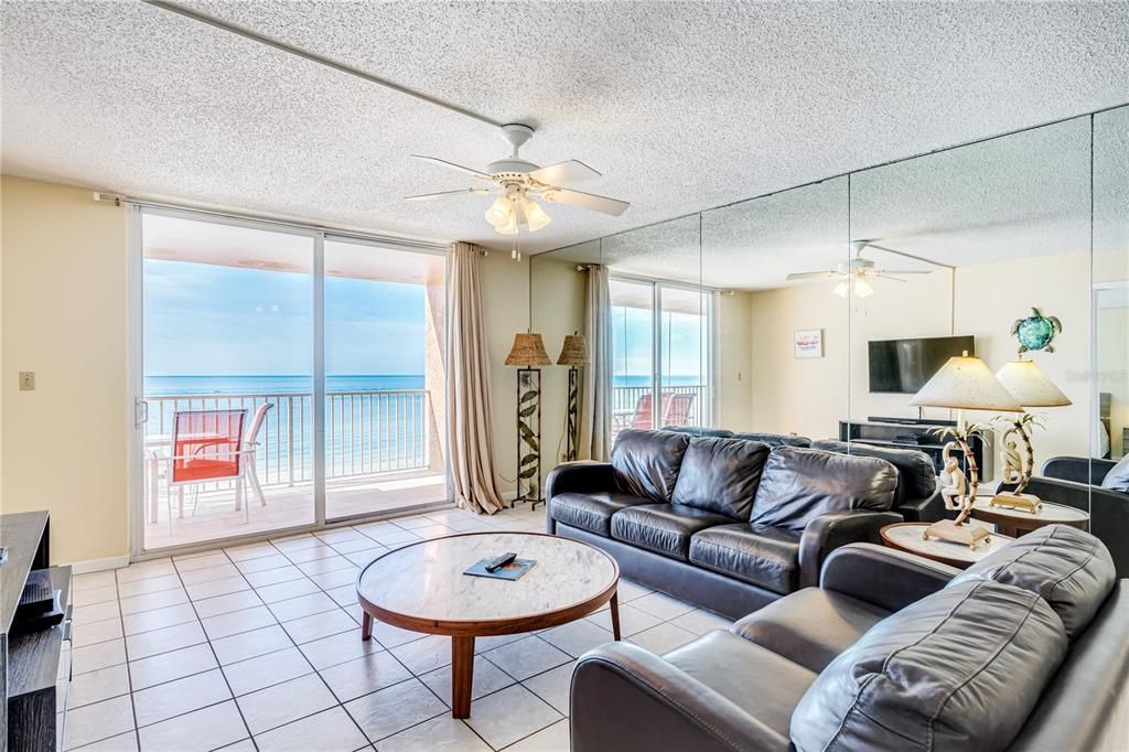 living area with view to Gulf and balcony